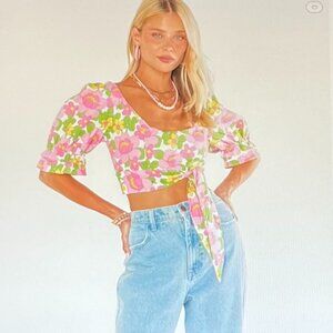 Show Me Your MuMu Fiona Crop Top in Floral Pink/Green (S) New With Tag